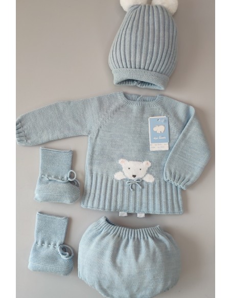 CONJUNTO 4 PIEZAS OSITO 2 POMPONES C."SIMPATÍA",NUBE. INVIERNO 23.