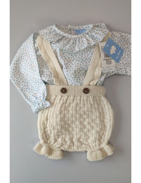 PETO PUNTO TIRANTES Y BLUSA CONEJITOS C."DELICADEZA", NATURAL/NUBE. INVIERNO 23.