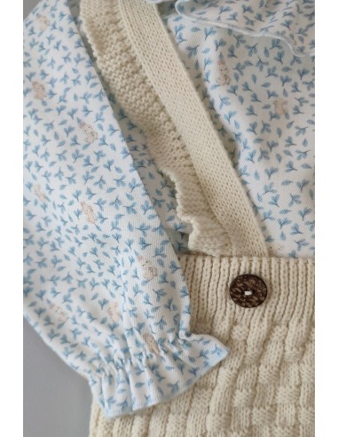 PETO PUNTO TIRANTES Y BLUSA CONEJITOS C."DELICADEZA", NATURAL/NUBE. INVIERNO 23.