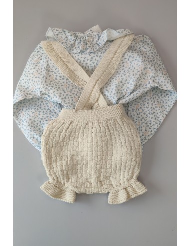 PETO PUNTO TIRANTES Y BLUSA CONEJITOS C."DELICADEZA", NATURAL/NUBE. INVIERNO 23.
