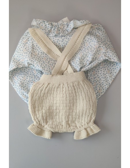 PETO PUNTO TIRANTES Y BLUSA CONEJITOS C."DELICADEZA", NATURAL/NUBE. INVIERNO 23.