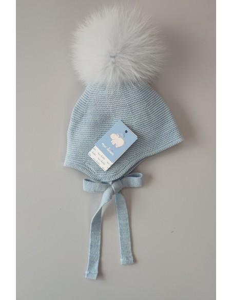 GORRO OREJERO POMPÓN NATURAL C."DULZURA", NUBE. INVIERNO 23.