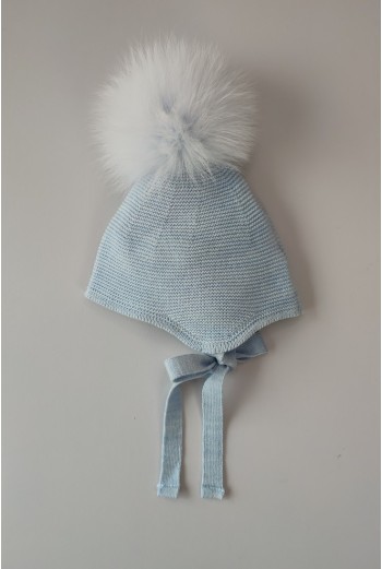 GORRO OREJERO POMPÓN NATURAL C."DULZURA", NUBE. INVIERNO 23. 2