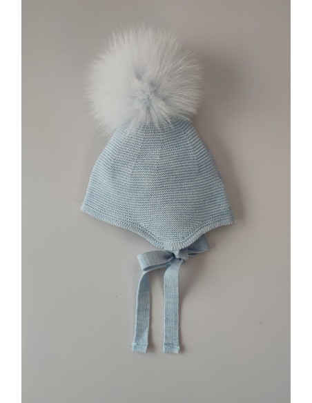 GORRO OREJERO POMPÓN NATURAL C."DULZURA", NUBE. INVIERNO 23.