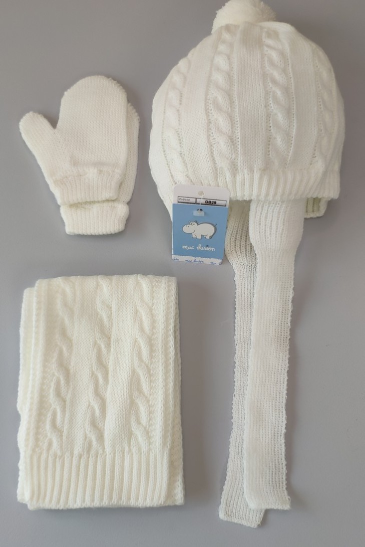 CONJUNTO GORRO,BUFANDA Y MANOPLA C."SONRISA",CRUDO. INVIERNO 23.