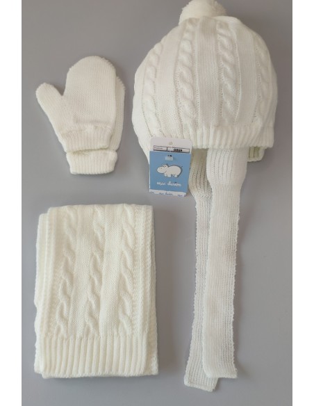 CONJUNTO GORRO,BUFANDA Y MANOPLA C."SONRISA",CRUDO. INVIERNO 23.