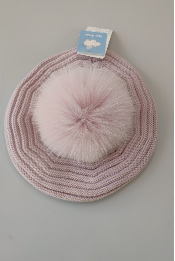 BOINA FRANCESA CON POMPÓN NATURAL C."EMOCIÓN",MALVA. INVIERNO 23. 2
