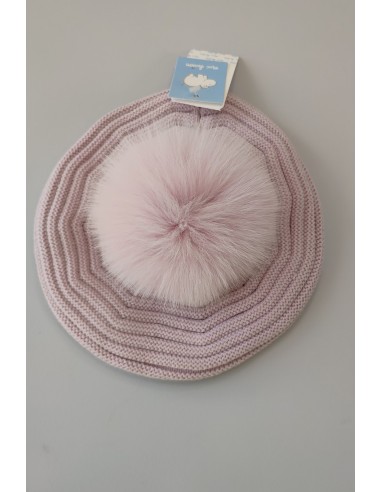 BOINA FRANCESA CON POMPÓN NATURAL C."EMOCIÓN",MALVA. INVIERNO 23.