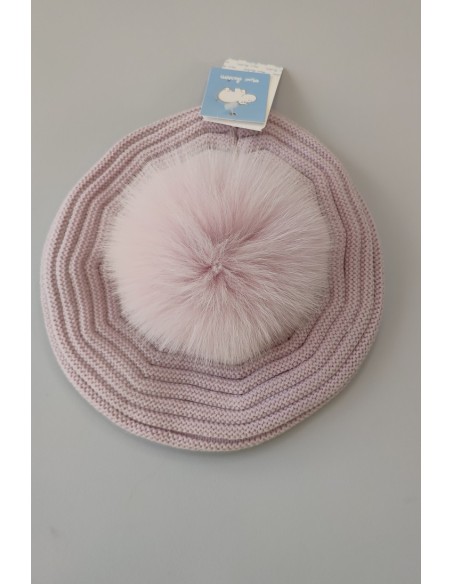 BOINA FRANCESA CON POMPÓN NATURAL C."EMOCIÓN",MALVA. INVIERNO 23.