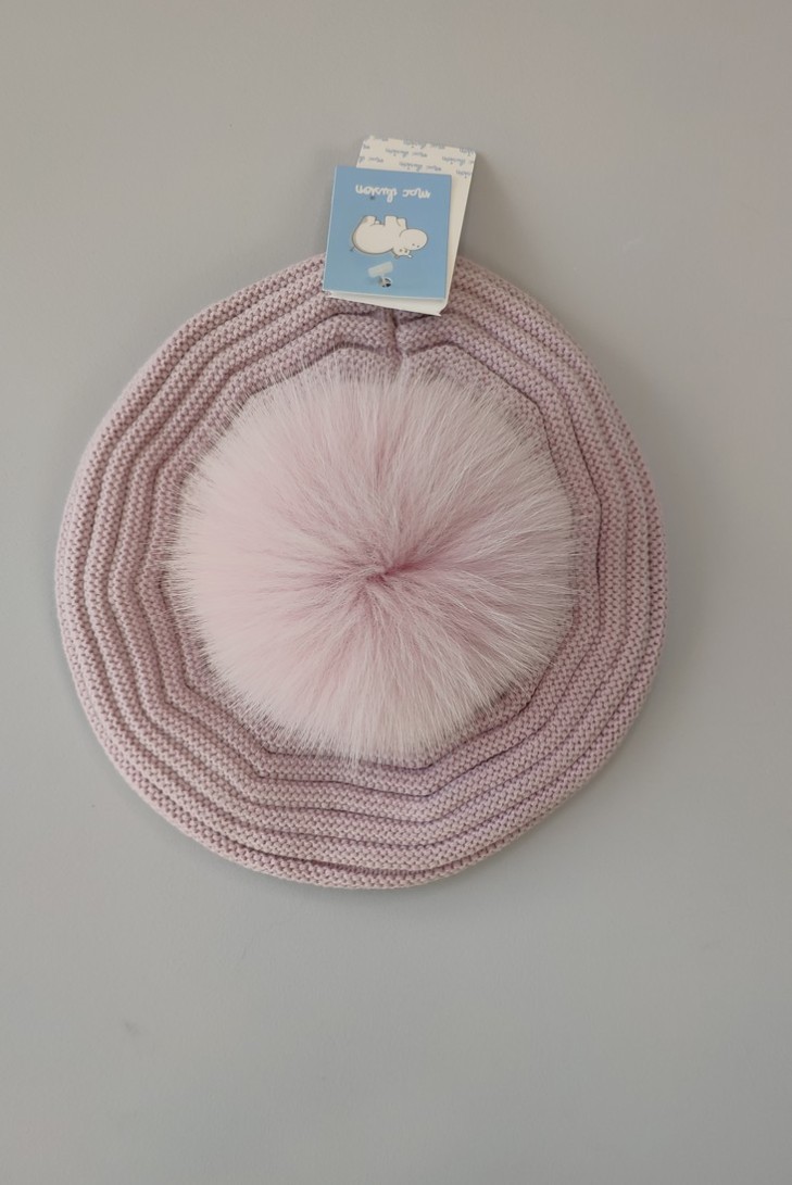 BOINA FRANCESA CON POMPÓN NATURAL C."EMOCIÓN",MALVA. INVIERNO 23.