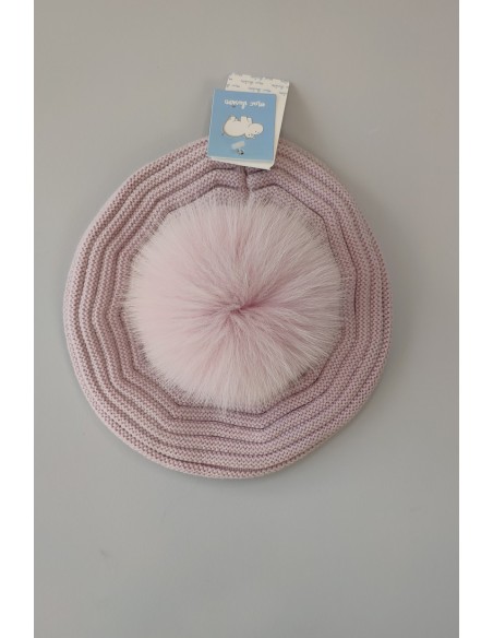 BOINA FRANCESA CON POMPÓN NATURAL C."EMOCIÓN",MALVA. INVIERNO 23.