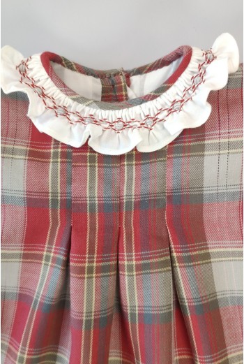 VESTIDO CUADROS CUELLO BORDADO SMOCK. INVIERNO. 2