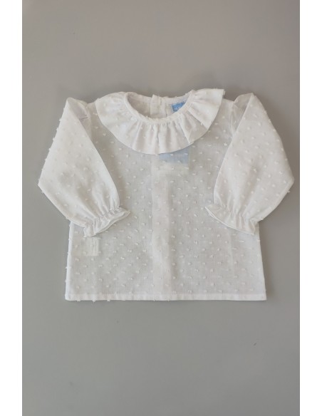 BLUSITA PLUMETI CON CUELLO C."BASICS", BLANCO. INVIERNO 23.