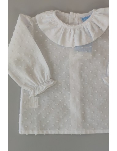BLUSITA PLUMETI CON CUELLO C."BASICS", BLANCO. INVIERNO 23.