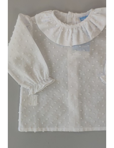 BLUSITA PLUMETI CON CUELLO C."BASICS", BLANCO. INVIERNO 23.