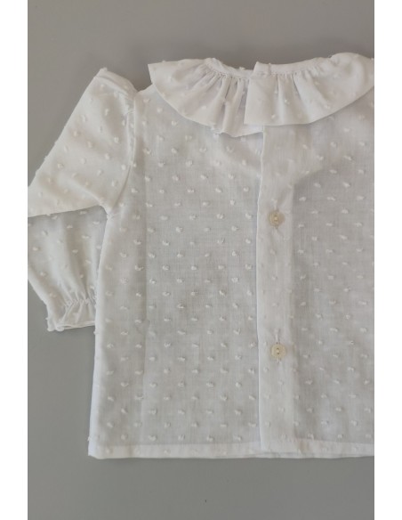 BLUSITA PLUMETI CON CUELLO C."BASICS", BLANCO. INVIERNO 23.