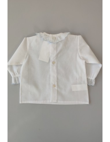 CAMISA BORDADA TOPITOS C."BASICS", BCO/CELESTE. INVIERNO 23.