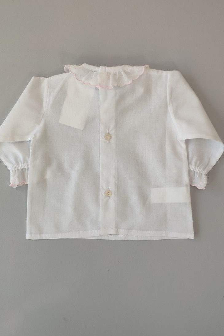 CAMISA BORDADA TOPITOS C."BASICS", BCO/ROSA. INVIERNO 23.