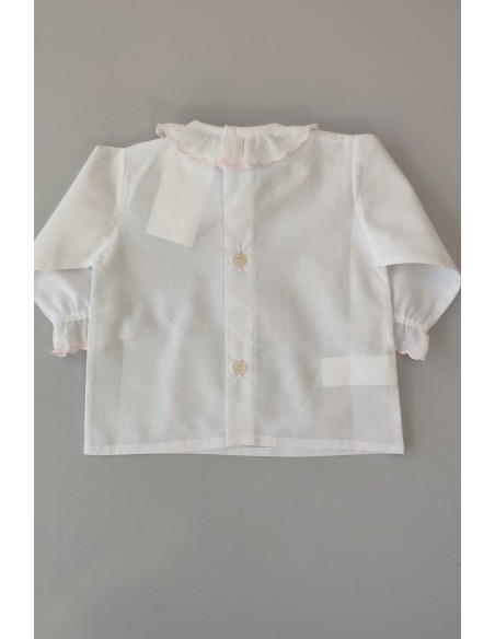 CAMISA BORDADA TOPITOS C."BASICS", BCO/ROSA. INVIERNO 23.