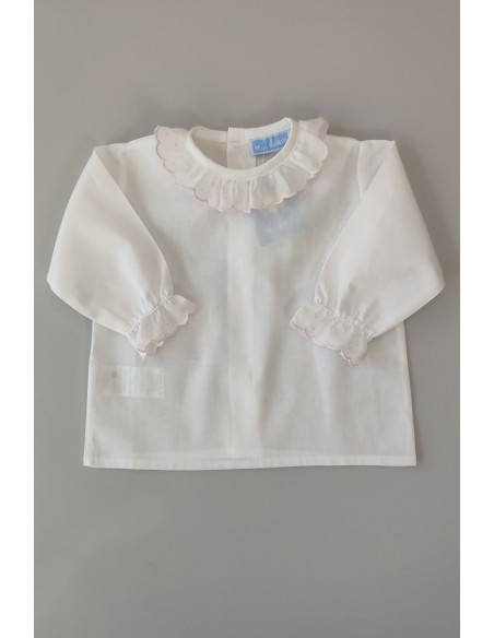 CAMISA BORDADA TOPITOS C."BASICS", BCO/ROSA. INVIERNO 23.