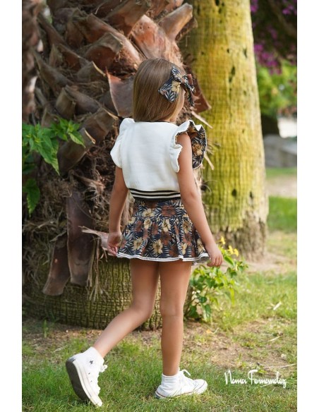 CONJUNTO NIÑA BOMBACHO ESTAMPADO Y CHALECO COLECCIÓN "NILO" DE NOMA FERNÁNDEZ. VERANO 24.