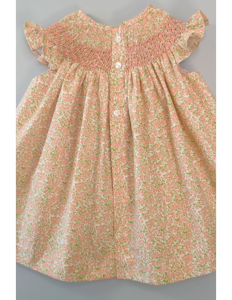 VESTIDO PUNTO SMOCK FLORES, NARANJA. VERANO 24.