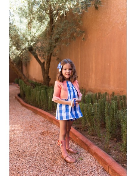 CHAQUETA BOLERO PAPAYA COLECCIÓN CUADROTES DE KID'S CHOCOLATE. VERANO 24.