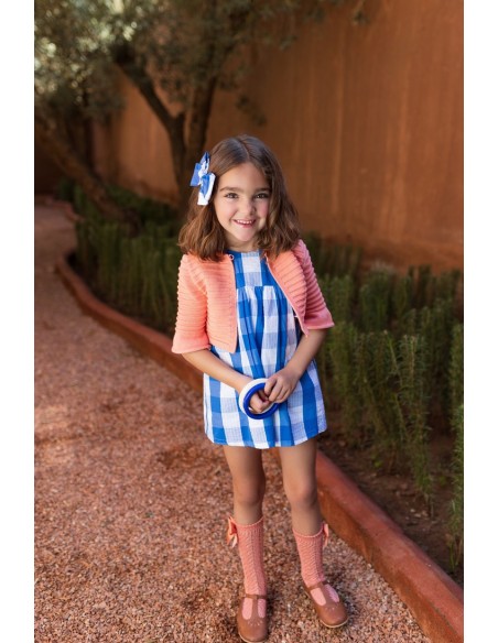 CHAQUETA BOLERO PAPAYA COLECCIÓN CUADROTES DE KID'S CHOCOLATE. VERANO 24.
