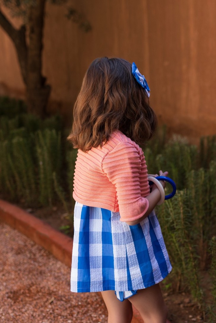 CHAQUETA BOLERO PAPAYA COLECCIÓN CUADROTES DE KID'S CHOCOLATE. VERANO 24.