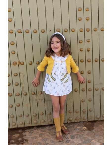 CHAQUETA BOLERO MOSTAZA, COLECCIÓN JIRAFAS DE KID'S CHOCOLATE. VERANO 24.