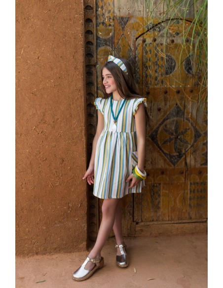VESTIDO RAYAS MULTICOLOR, COLECCIÓN JIRAFAS DE KID'S CHOCOLATE. VERANO 24.