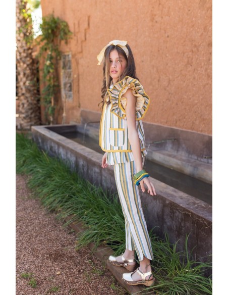 PANTALÓN NIÑA VOLANTES, COLECCIÓN JIRAFAS DE KID'S CHOCOLATE. VERANO 24.