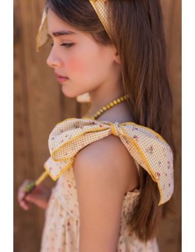 VESTIDO MIDI VICHY CON FLORECITAS, COLECCIÓN JIRAFAS DE KID'S CHOCOLATE. VERANO 24.
