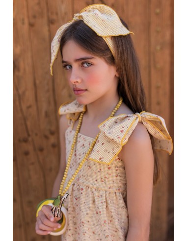 VESTIDO MIDI VICHY CON FLORECITAS, COLECCIÓN JIRAFAS DE KID'S CHOCOLATE. VERANO 24.