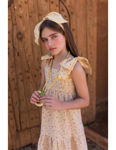 VESTIDO MIDI VICHY CON FLORECITAS, COLECCIÓN JIRAFAS DE KID'S CHOCOLATE. VERANO 24.