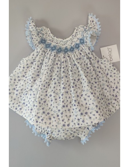 JESUSITO PUNTO SMOCK BÁMBULA "DAISY", FLORES AZUL. VERANO 24.
