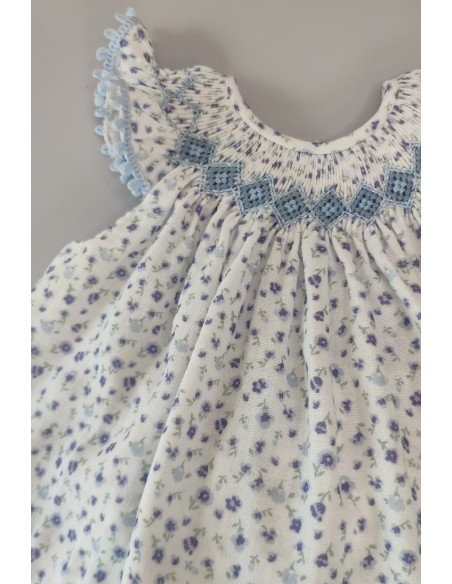 JESUSITO PUNTO SMOCK BÁMBULA "DAISY", FLORES AZUL. VERANO 24.