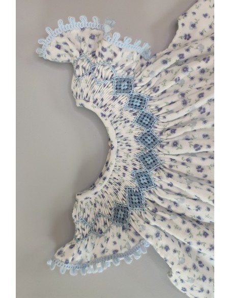 JESUSITO PUNTO SMOCK BÁMBULA "DAISY", FLORES AZUL. VERANO 24.