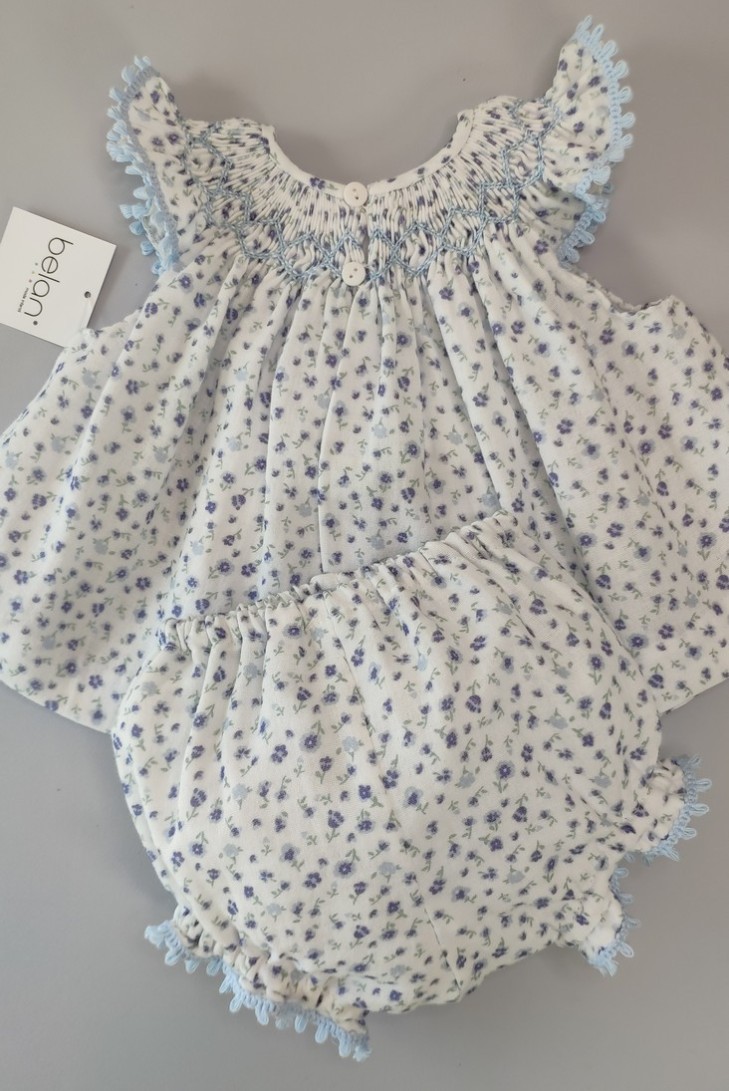 JESUSITO PUNTO SMOCK BÁMBULA "DAISY", FLORES AZUL. VERANO 24.