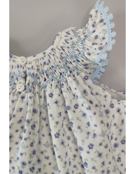 JESUSITO PUNTO SMOCK BÁMBULA "DAISY", FLORES AZUL. VERANO 24.