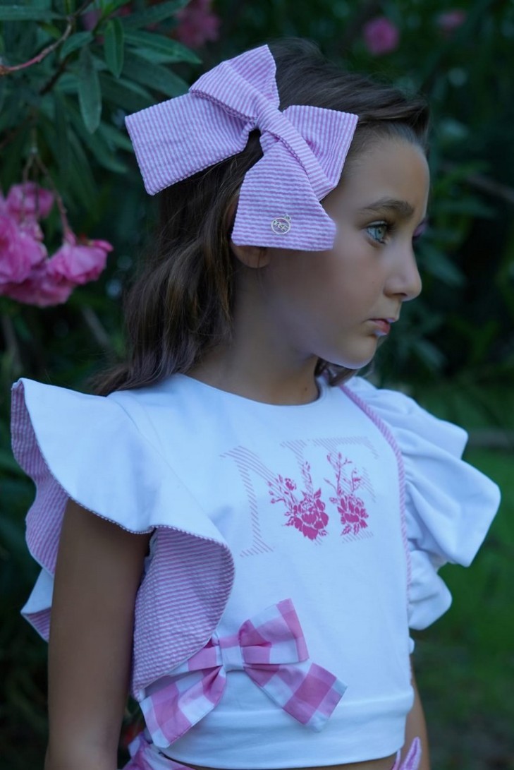 CONJUNTO NIÑA BOMBACHO Y CHALECO COLECCIÓN "ÁGATA", NOMA FERNÁNDEZ.VICHY ROSA. VERANO 24.