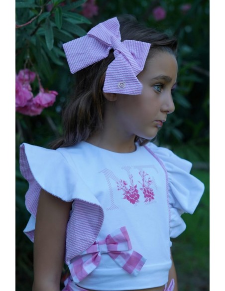 CONJUNTO NIÑA BOMBACHO Y CHALECO COLECCIÓN "ÁGATA", NOMA FERNÁNDEZ.VICHY ROSA. VERANO 24.