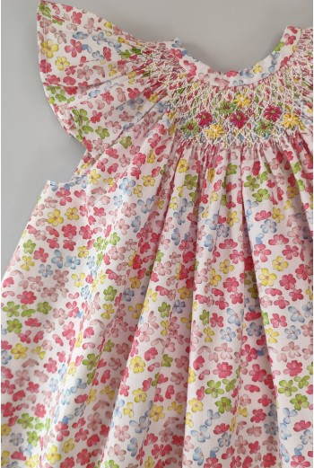 VESTIDO PUNTO SMOCK FLORES,MULTICOLOR. VERANO 24. 2