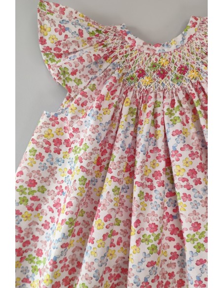 VESTIDO PUNTO SMOCK FLORES,MULTICOLOR. VERANO 24.