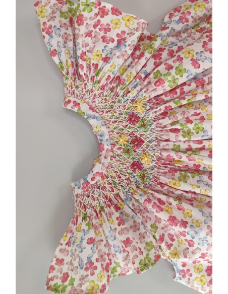 VESTIDO PUNTO SMOCK FLORES,MULTICOLOR. VERANO 24.