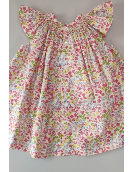 VESTIDO PUNTO SMOCK FLORES,MULTICOLOR. VERANO 24.