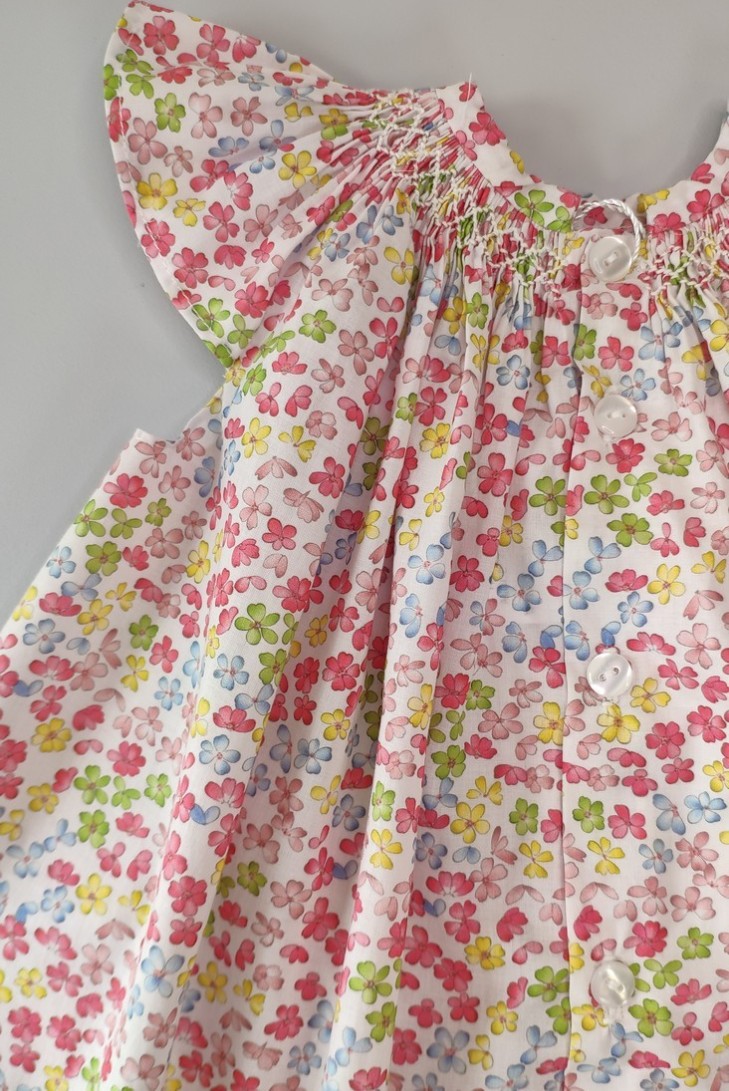 VESTIDO PUNTO SMOCK FLORES,MULTICOLOR. VERANO 24.