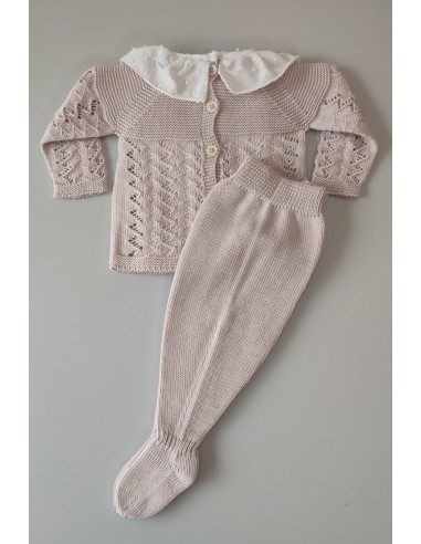 CONJUNTO UNISEX JUBÓN Y POLAINA, COLOR MALVA. VERANO 24.