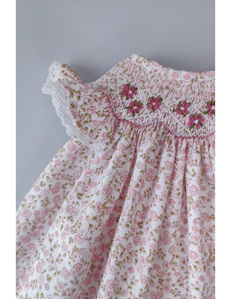 VESTIDO PUNTO SMOCK FLORES,ROSA. VERANO 24.
