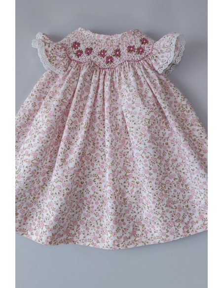 VESTIDO PUNTO SMOCK FLORES,ROSA. VERANO 24.
